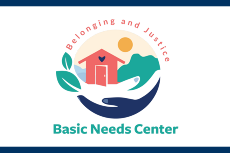 clip art graphic with hands holding house belonging and justice at top basic needs center at bottom
