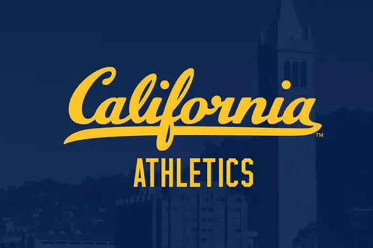 text reads california athletics background is campanile with blue filter on top