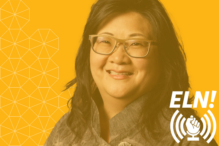Rebecca Cheung on a gold background with ELN! logo overlay