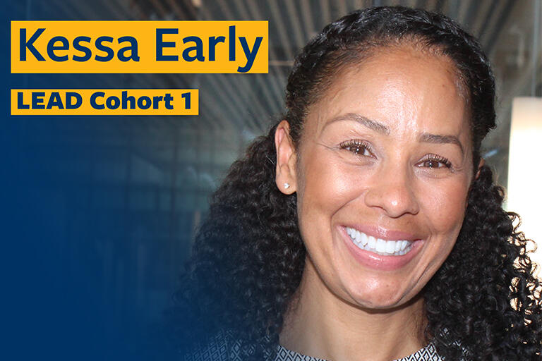 kessa early smiling at camera with text in the top left reading kessa early lead cohort one