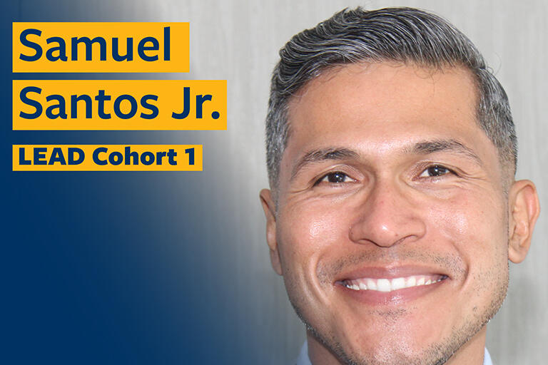 samuel santos junior smiling at camera with text in the top left reading samuel santos junior lead cohort one