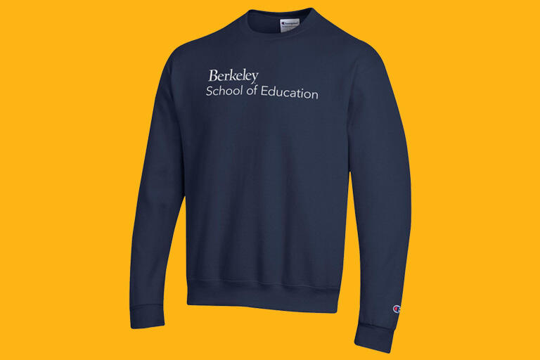 navy blue crewneck sweatshirt with words berkeley school of education in white