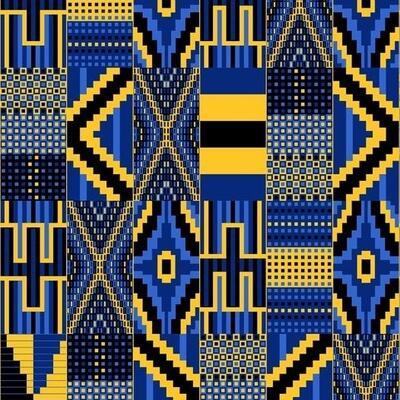 Blue and yellow kente cloth pattern